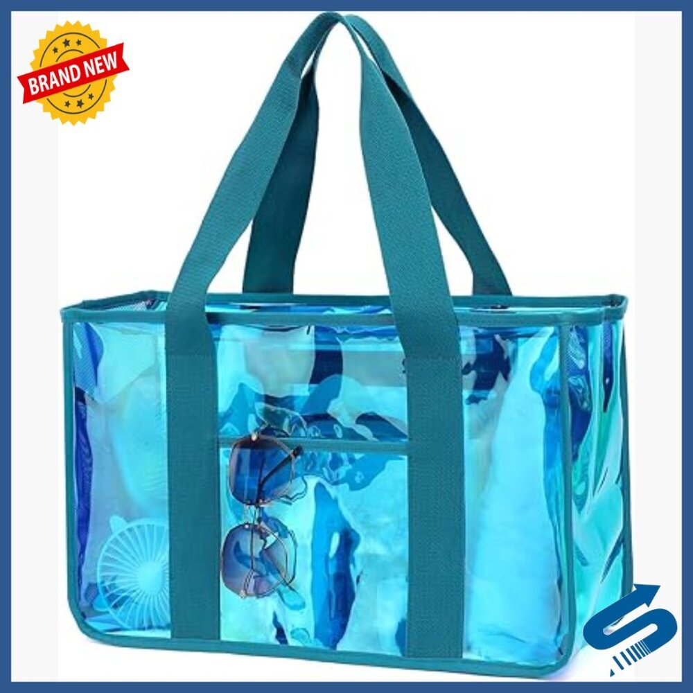Large Waterproof Clear Beach Tote Bag with Zipper Closure for Pool Travel